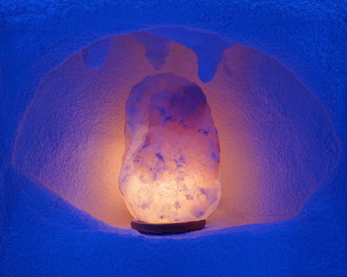 Close-up view of therapeutic Himalayan salt crystals on walls